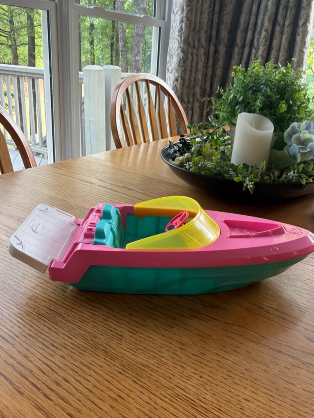 Barbie Pink and Teal Toy Speedboat with Yellow Accents